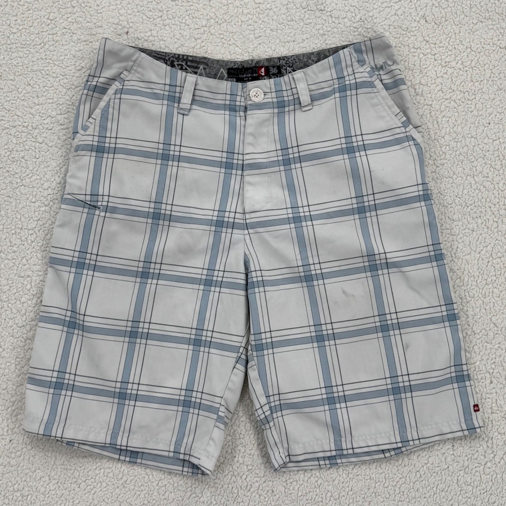 Quiksilver Plaid Hybrid Board Shorts Men Size 36 Blue White Surf Skate Casual